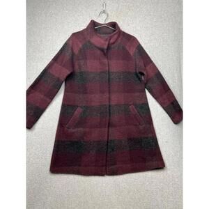 Adrienne Vittadini Buffalo Plaid Wool Trench Coat Womens M Casual Preppy Holiday